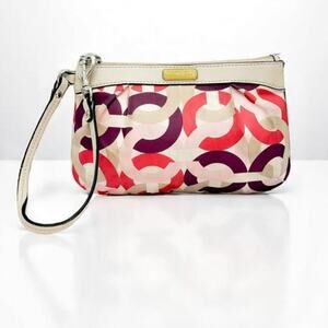 COACH 1941 Satin Chain Logo Kristin OP Art Multicolor wristlet Top Zip